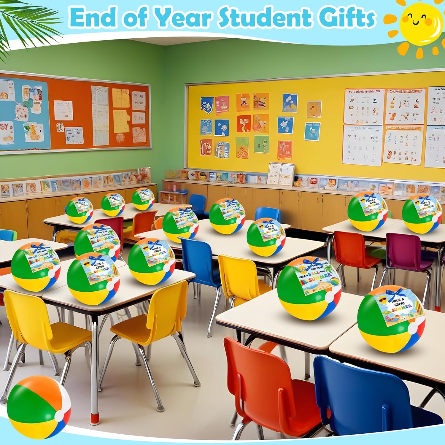 24 Set End of the Year Gifts 8inch Beach Ball with Inspirational Card Inflatable Beach Ball Summer Graduation Student Gifts Bulk from Teacher School Classroom Prizes Goodie Bag Pool Party Supplies