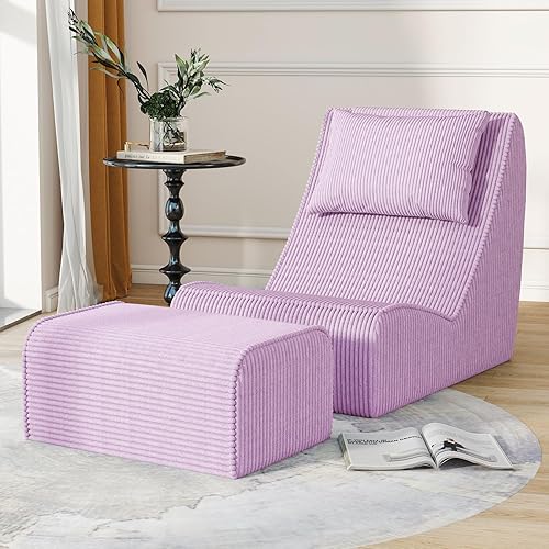 Miniatura 14 de Puf gigante para adultos, tumbona de pana con soporte inigualable para la espalda, almohada cervical desmontable, cómoda otomana y funda lavable