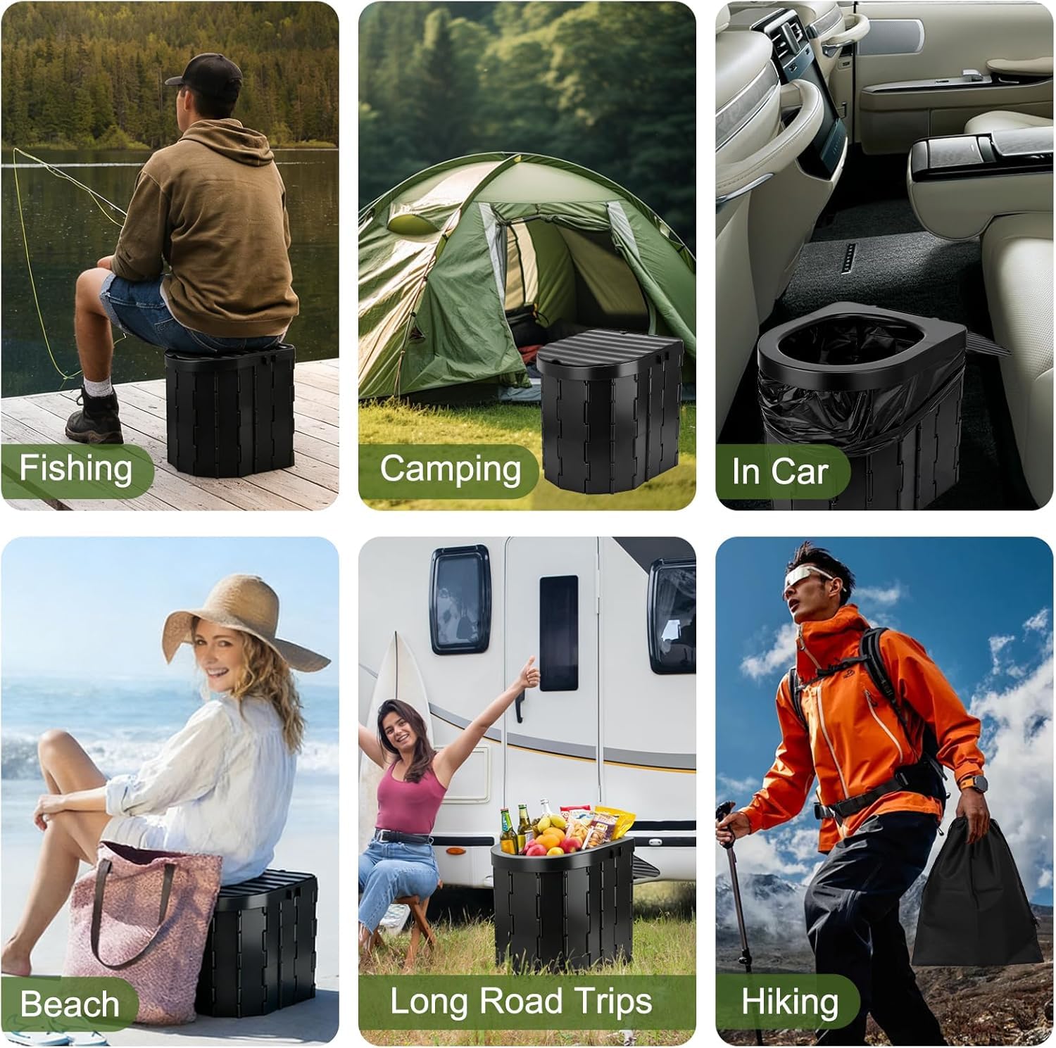 Siège de toilette pliable portable pour camping | Avec couvercle, support de papier toilette, pour voiture, camping, randonnée, camion, camping-car, plage