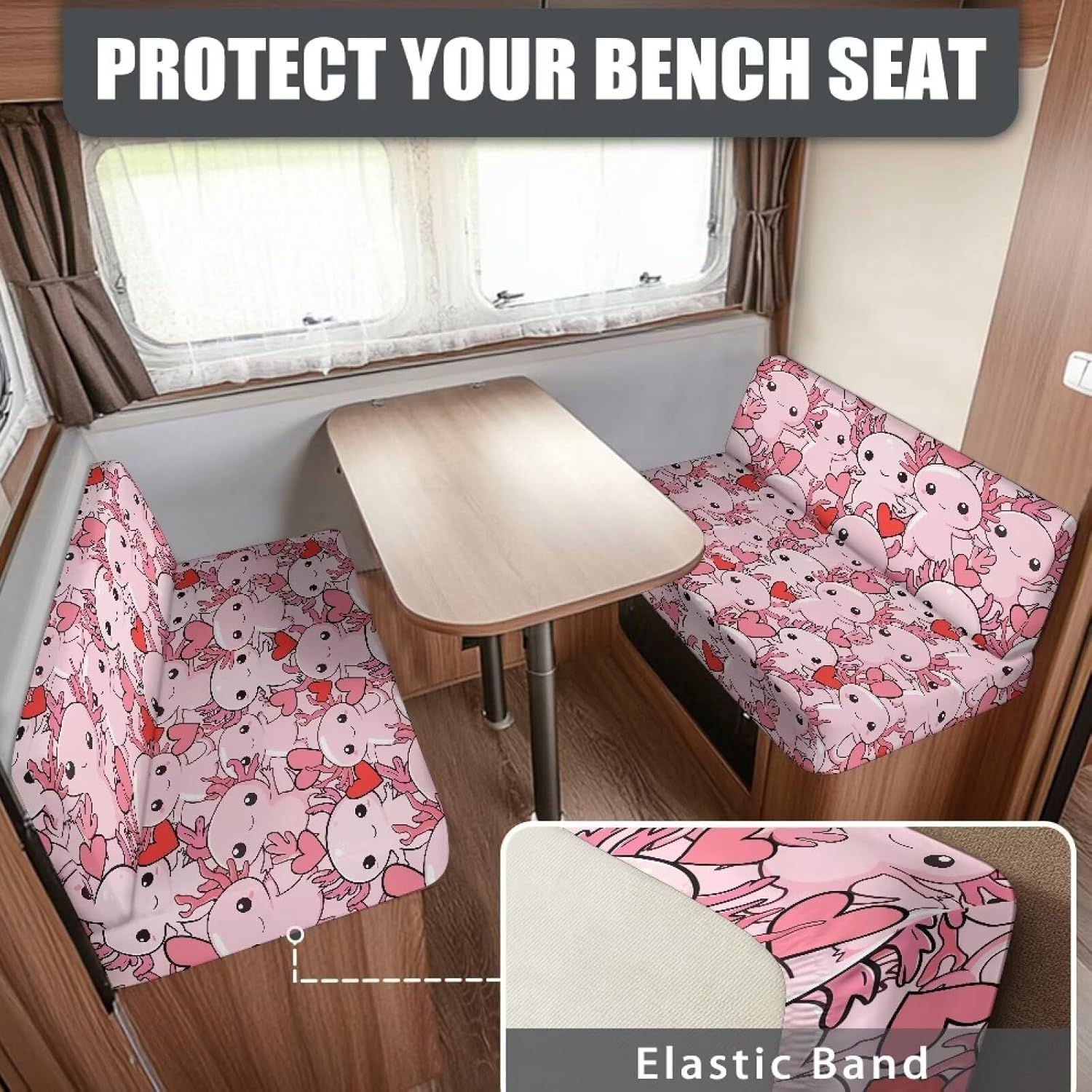 Rv Dinette Cushion Covers Set of 2 Valentine's Day Axolotl Replacement Couch Cushion Slipcovers Easy to Clean Furniture Protector Perfect for Home with Kids and Pets