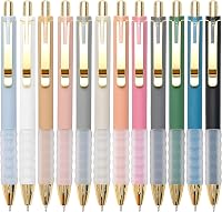 Linbsunne 12-Pack Gold Retractable Ballpoint Pens - Black Ink 1mm Medium Point, Super Soft Non-Slip Grip for Smooth Comfortable Writing