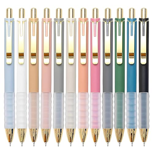 Linbsunne Ballpoint Pens Black Medium Point 1mm Pen with Super Soft Grip Ball Point Pen for Men Women Retractable Pens (gold-12 pcs) - gold-12 pcs