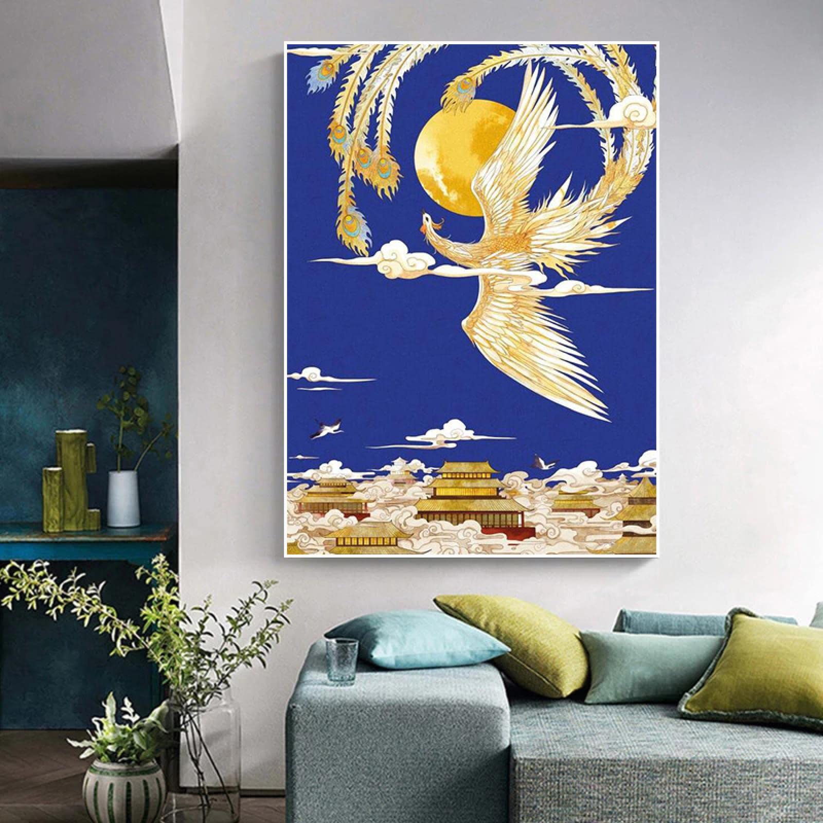 Chiński styl feniks ptak płótno obraz plakat i wydruki sztuka ścienna obraz do salonu dekoracja domu dzieło sztuki mural 50 x 70 cm bez ramy
