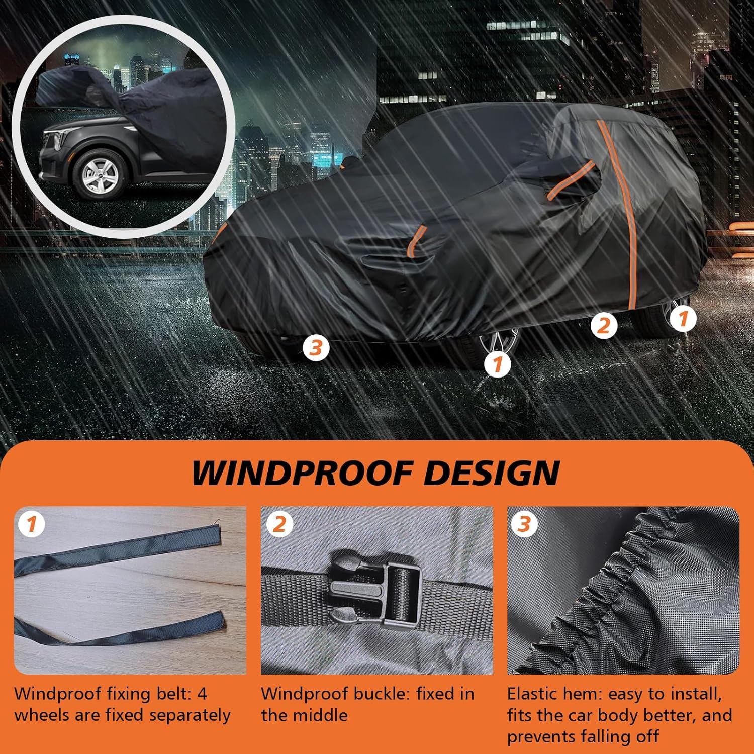 Cover for Kia Sorento(KX7), Custom Fit Sorento Cover 2016-2025, SUV Hail Cover with Reflective Strip/Door Zipper, Outdoor Car Cover Sun UV Dust Snow Protection