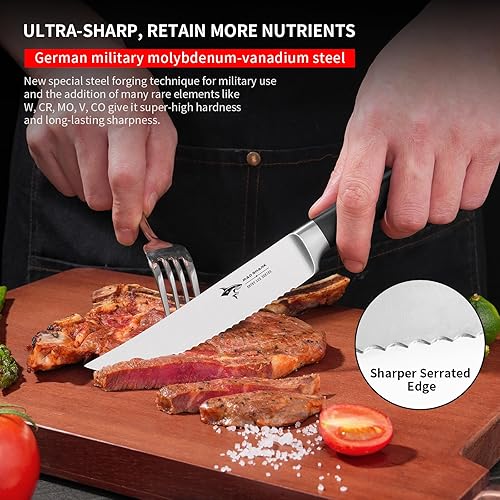 Miniatura 4 de MAD SHARK Juego de 4 cuchillos para carne, juego de cuchillos de carne dentados de alta calidad de 12.6 pulgadas, colección de cuchillos para carne