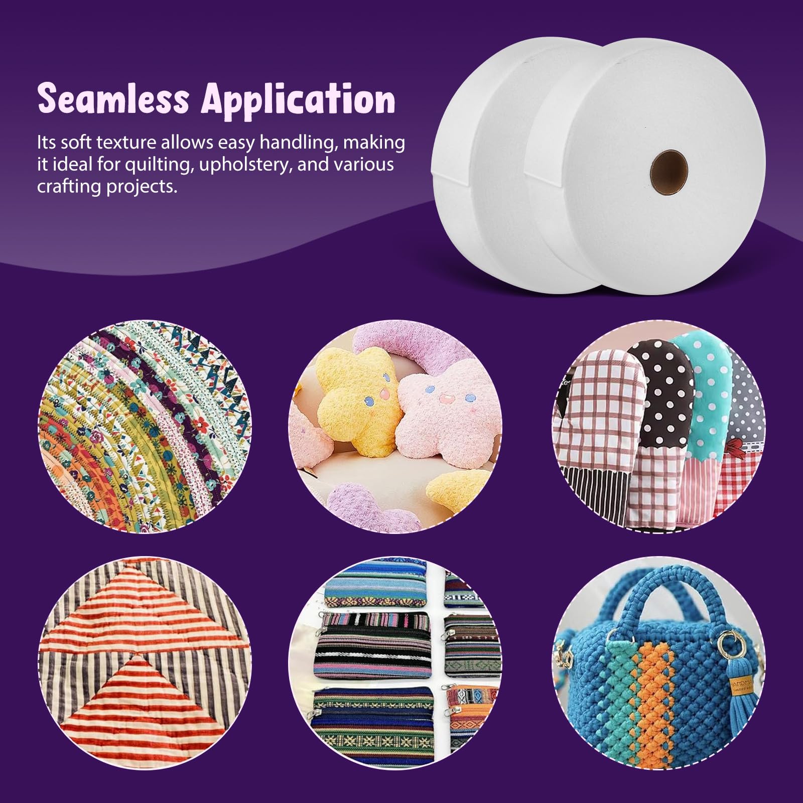 WOONEKY 2 Rollen Vliesstoff Batting Saugfähiges Weiches Nonwoven Mischvlies für Quilten Basteln Näharbeiten Platzsparend Reisetauglich Komfortabel für Empfindliche Haut