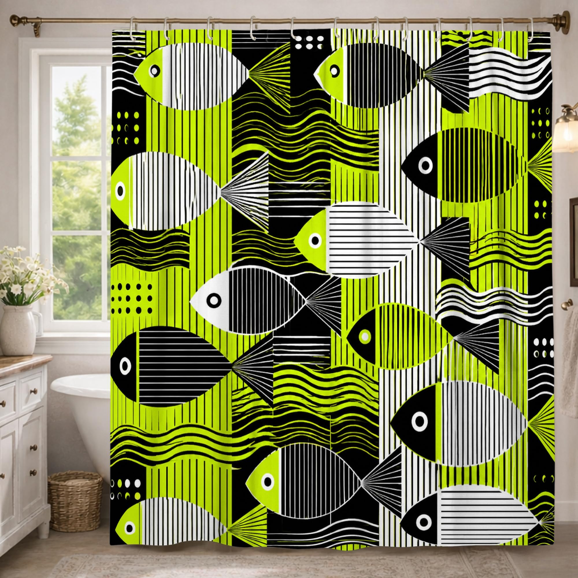 Rideau de douche extra long vert citron 183x243 cm en polyester pour salle de bain