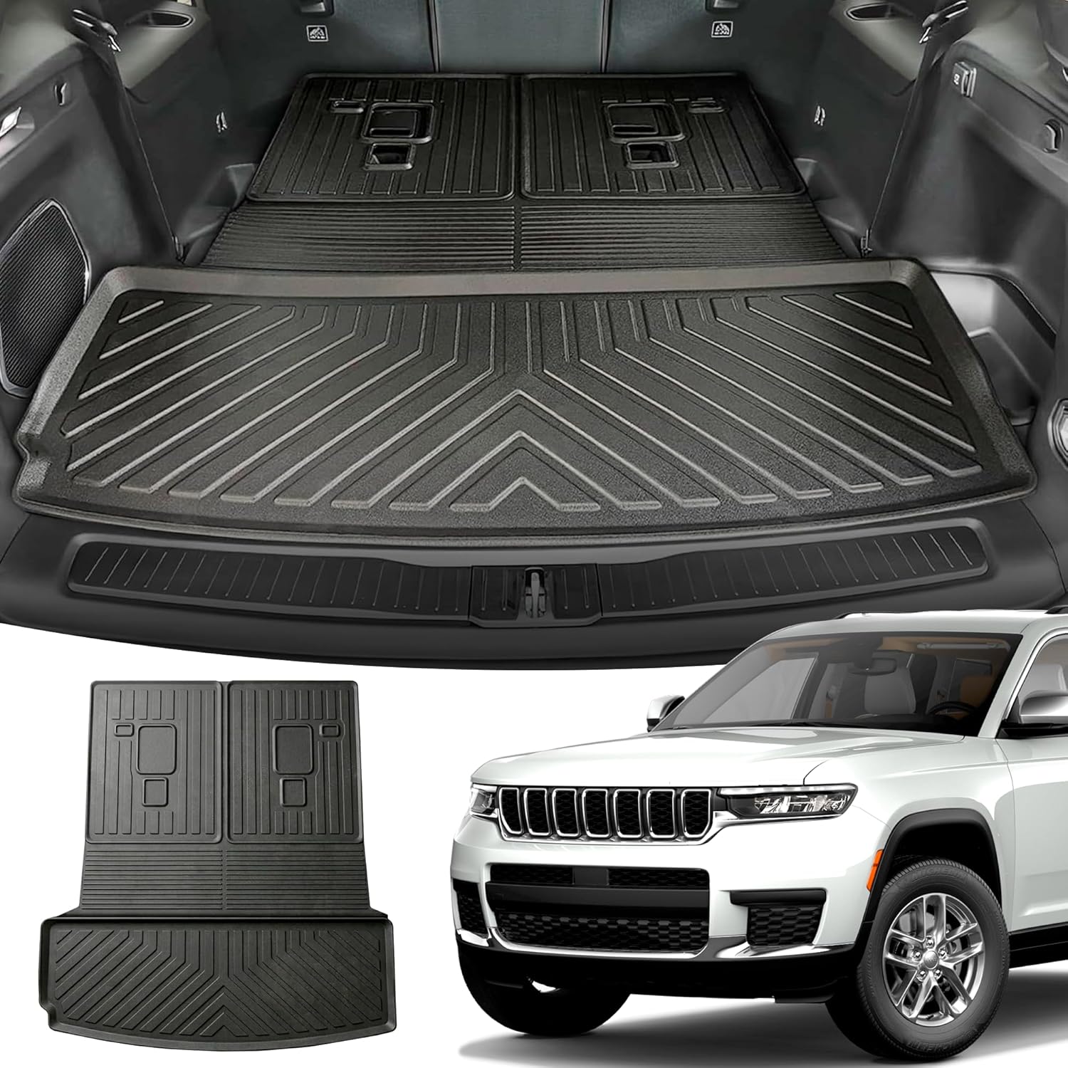 Premium Cargo Liner for Jeep Grand Cherokee L with Cut 2021-2026 - 100% Protection - Custom Fit Car Trunk Mat - All-Season Cargo Mat - 3D Shaped Laser Measured Trunk Liners for Jeep Grand Cherokee L
