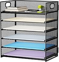 Marbrasse 6-Tier Mesh Desk Organizer Letter Tray with Handle - Black File Sorter for Office, Home & School Papers