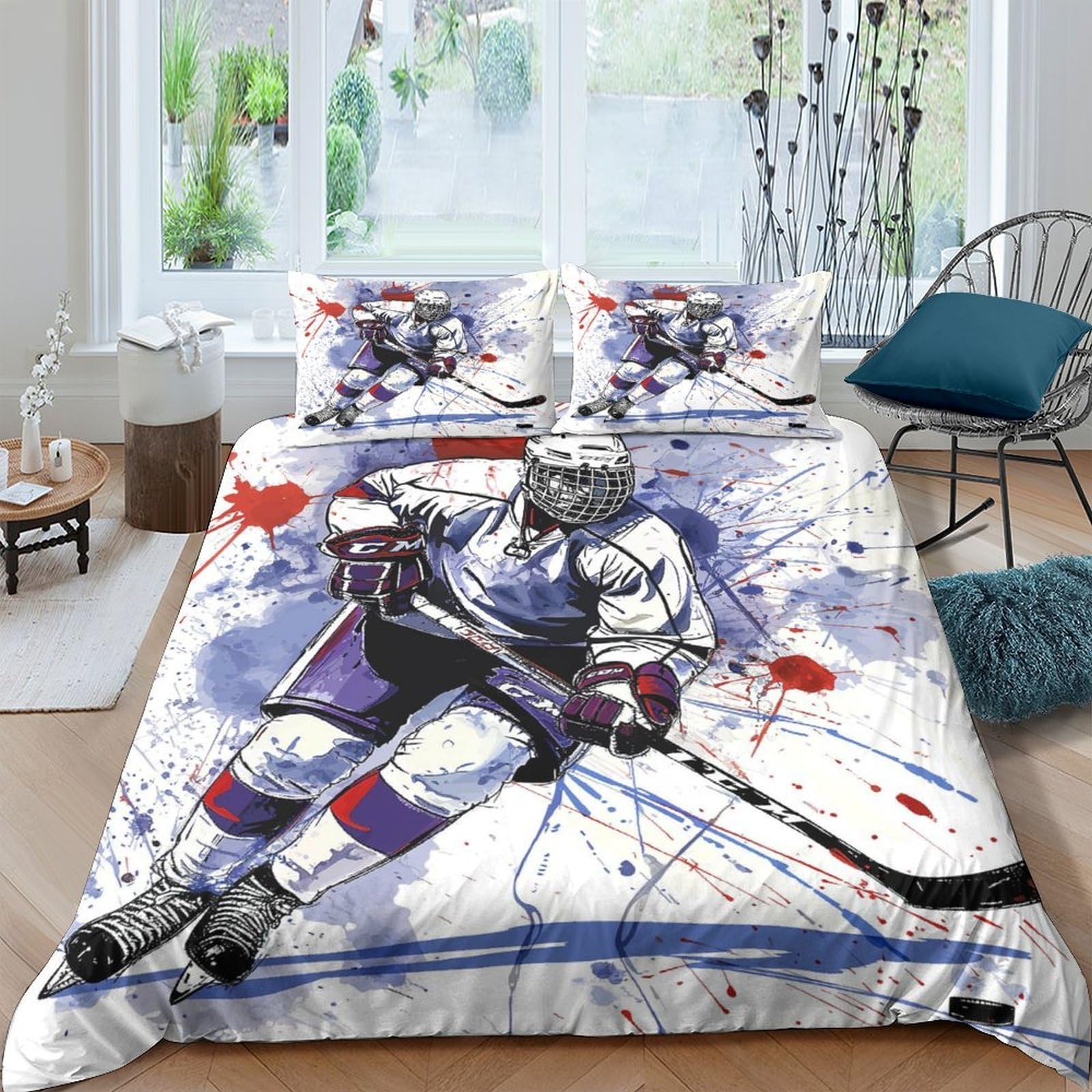 Ctjqhvkz Style-7 3D Printed Hockey Player Fitted Sheet Microfiber Sports Art Bed Cover For Bedroom Dorm Easy Care Mattress Protection Single（135X200cm）