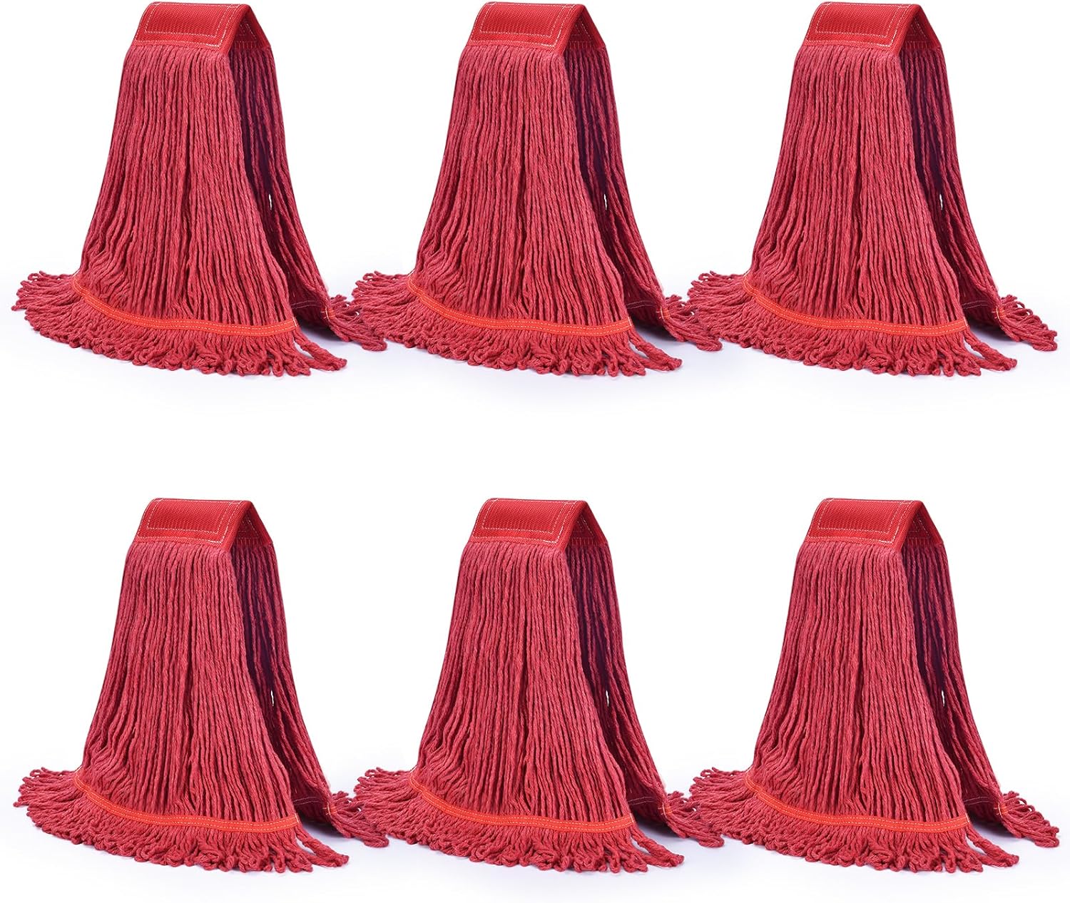 Onesimus Synthetic Rayon Mop Head Replacement, Chemical Resistant Heavy Duty Commercial Mops for Floor Cleaning and Finishing, 5 Inch Wide Headband, Medium Size 20 oz, 6 Pack Red