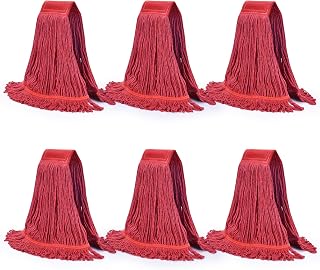 Onesimus Synthetic Rayon Mop Head Replacement, Chemical Resistant Heavy Duty Commercial Mops for Floor Cleaning and Finishing, 5 Inch Wide Headband, Large Size 24 oz, 6 Pack Red