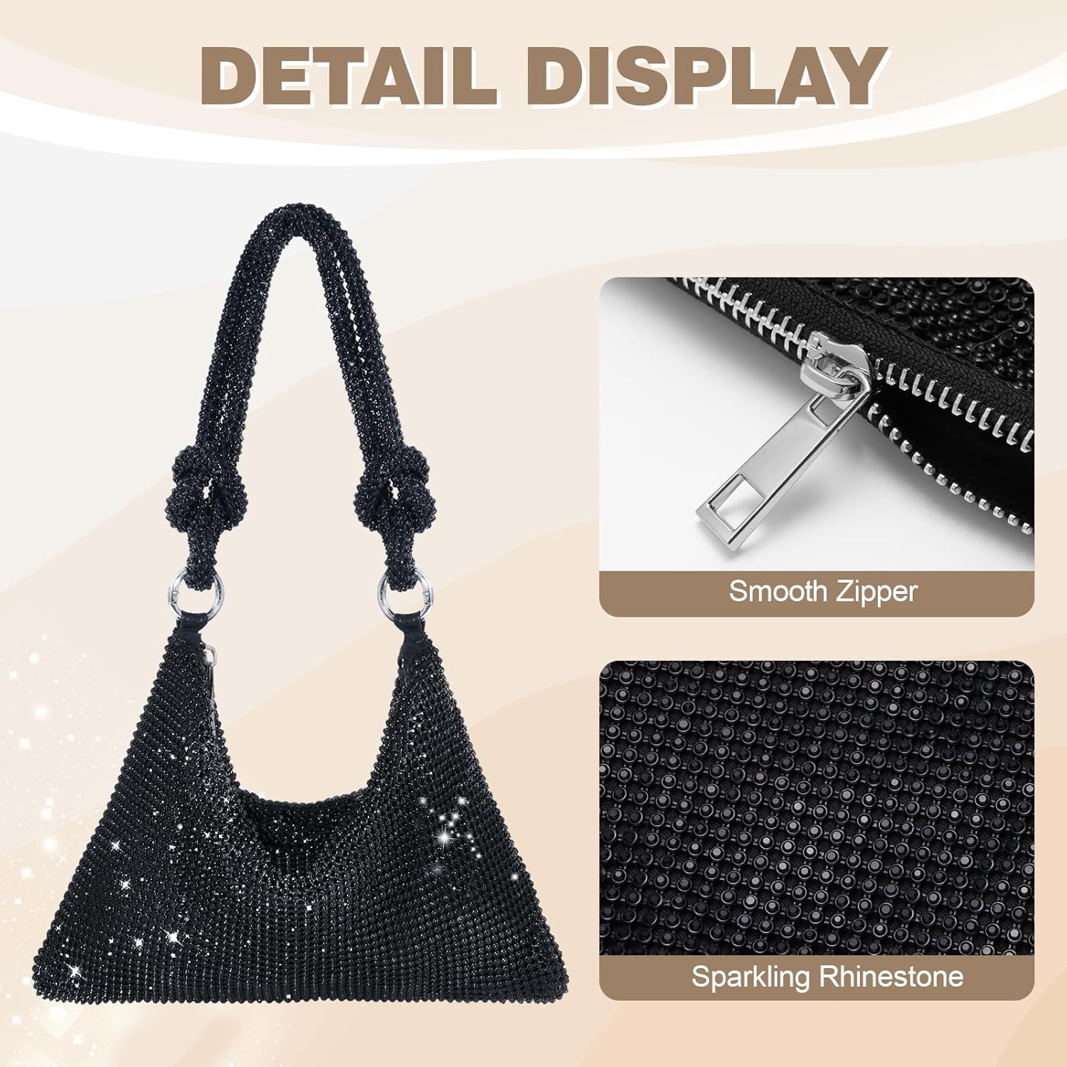 Clutch Purse for Women,Sparkly Rhinestone Evening Bag Wedding & Party Accessories,Handbag Fits Phone,Wallet & Lipstick - Image 7