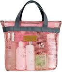 TOPASION Mesh douche Caddy Bag Portable suspendu Toilettes et bain Organisateur avec fermeture à glissière pour le voyage, Gym, Camping, College Dorms, Plage (Pink)