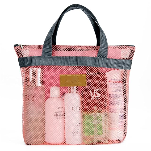 TOPASION Mesh Shower Caddy Bag Portable Hanging Toiletry and Bath Organizer with Zipper for Travel Gym Camping College