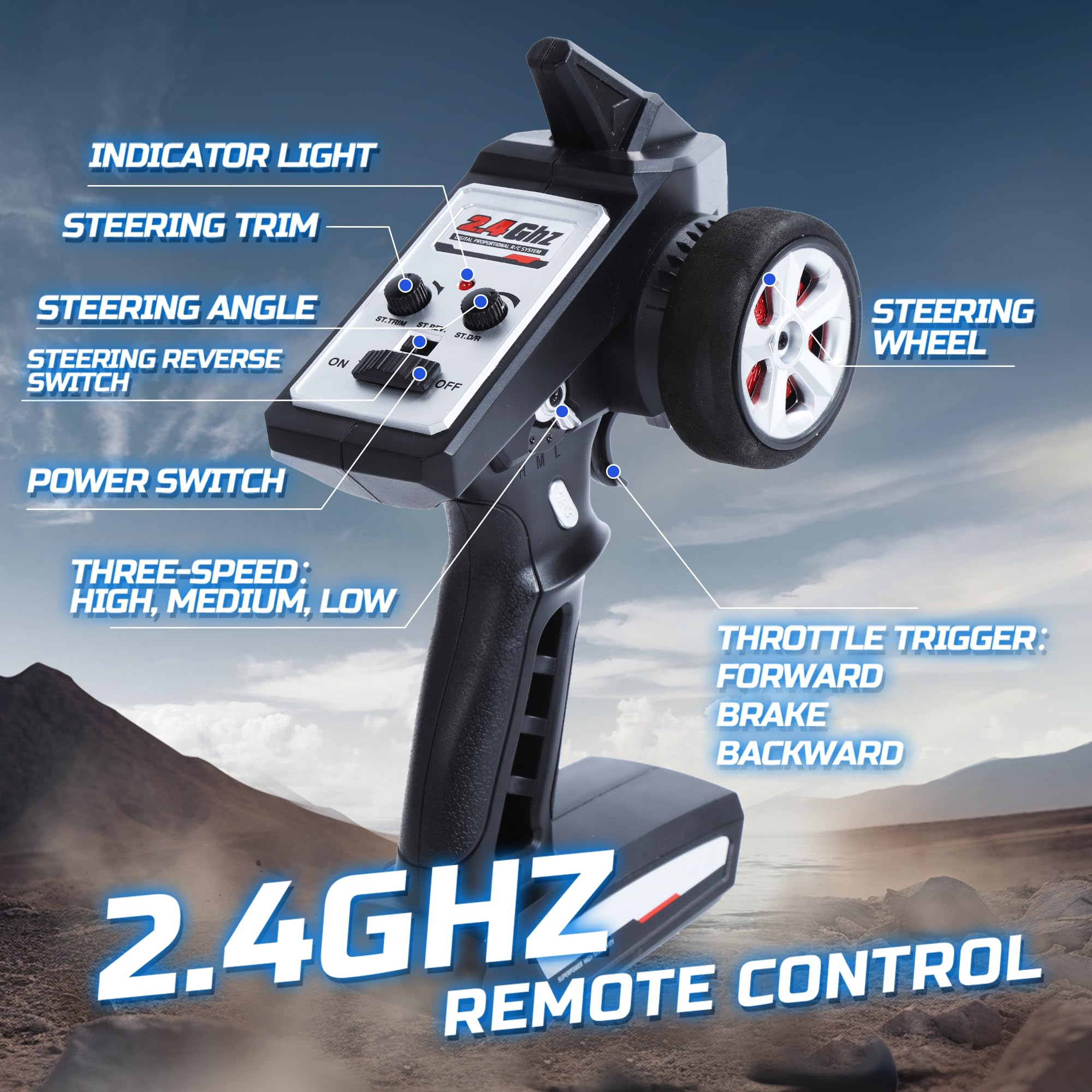 DEERC Ferngesteuertes Auto 1:16 Bürstenloser Motor 50 km/h, 2WD Schnelles Offroad Auto mit 2 Akkus & LED-Licht, RC Auto für Erwachsene und Kinder, Geschenk zu Weihnachten und Geburtstag