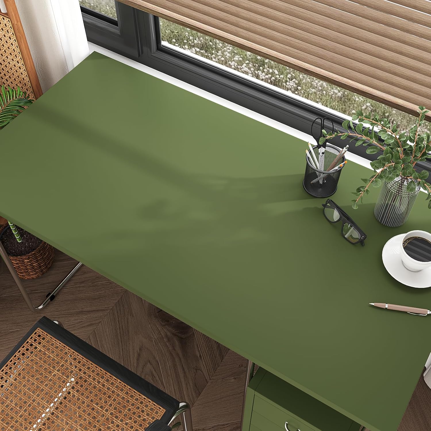 Olive Green Wallpaper Stick and Peel Solid Green Contact Paper for Cabinets 15.7"x472" Self Adhesive Matte Olive Wall Paper Thick Waterproof Removable Vinyl Countertop Wrap for Kitchen Shelf