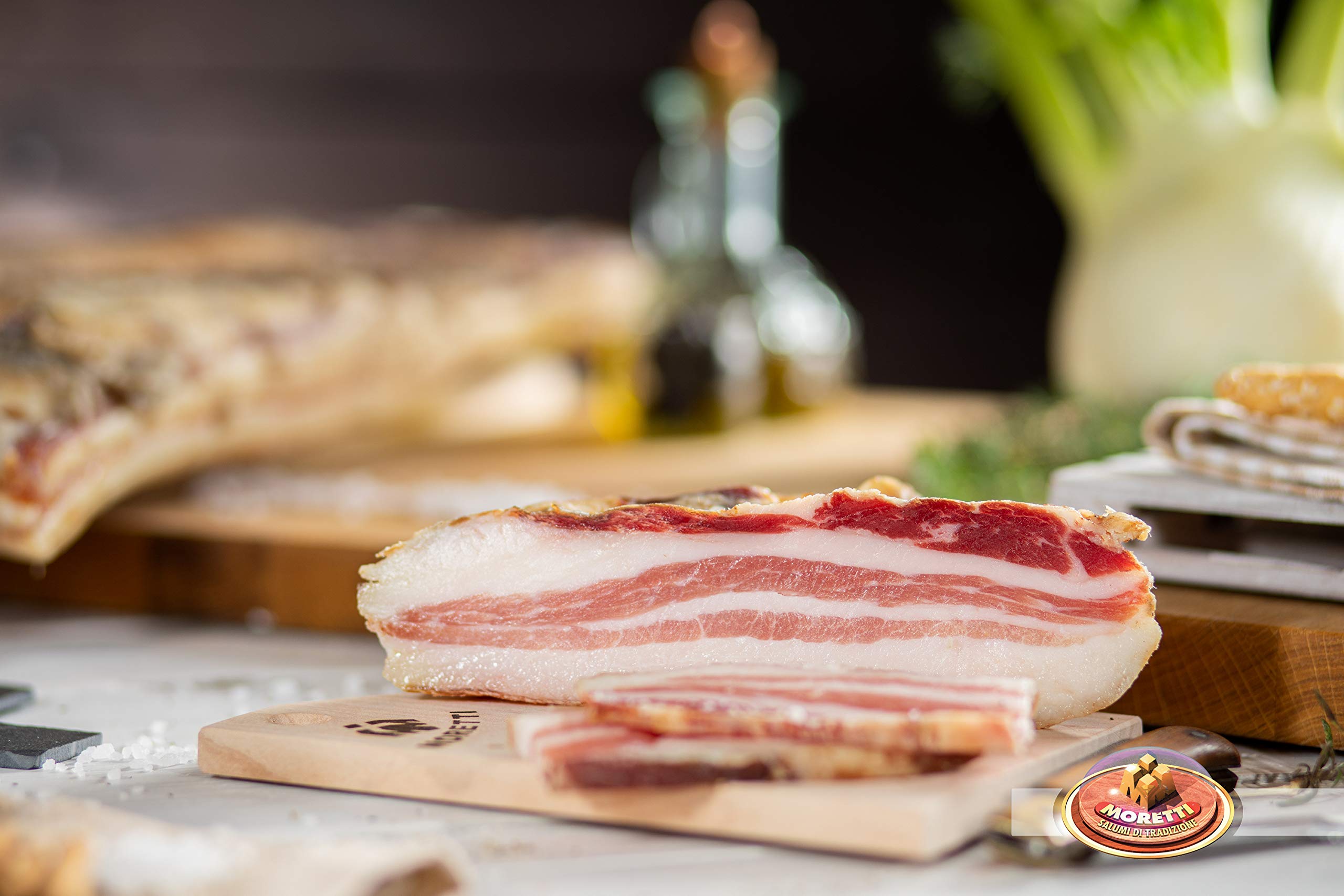 Moretti® | Pancettone à bord doux au bacon et au bacon | Tranche sous vide environ 800g / 900g | Artisan chevronné | De pur porc | Légèrement fumé