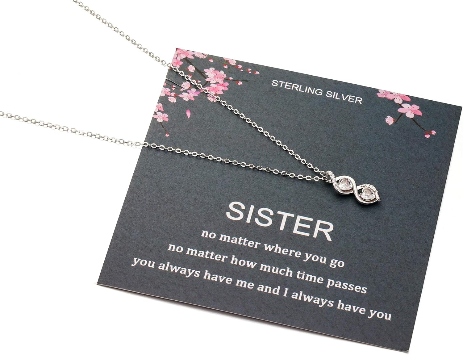 Sister Gifts from Sister, Sterling Silver Infinite Two Interlocking Infinity Double Hearts Necklace, Birthday Jewelry Gift Necklaces for Sisters, No Matter - Image 6