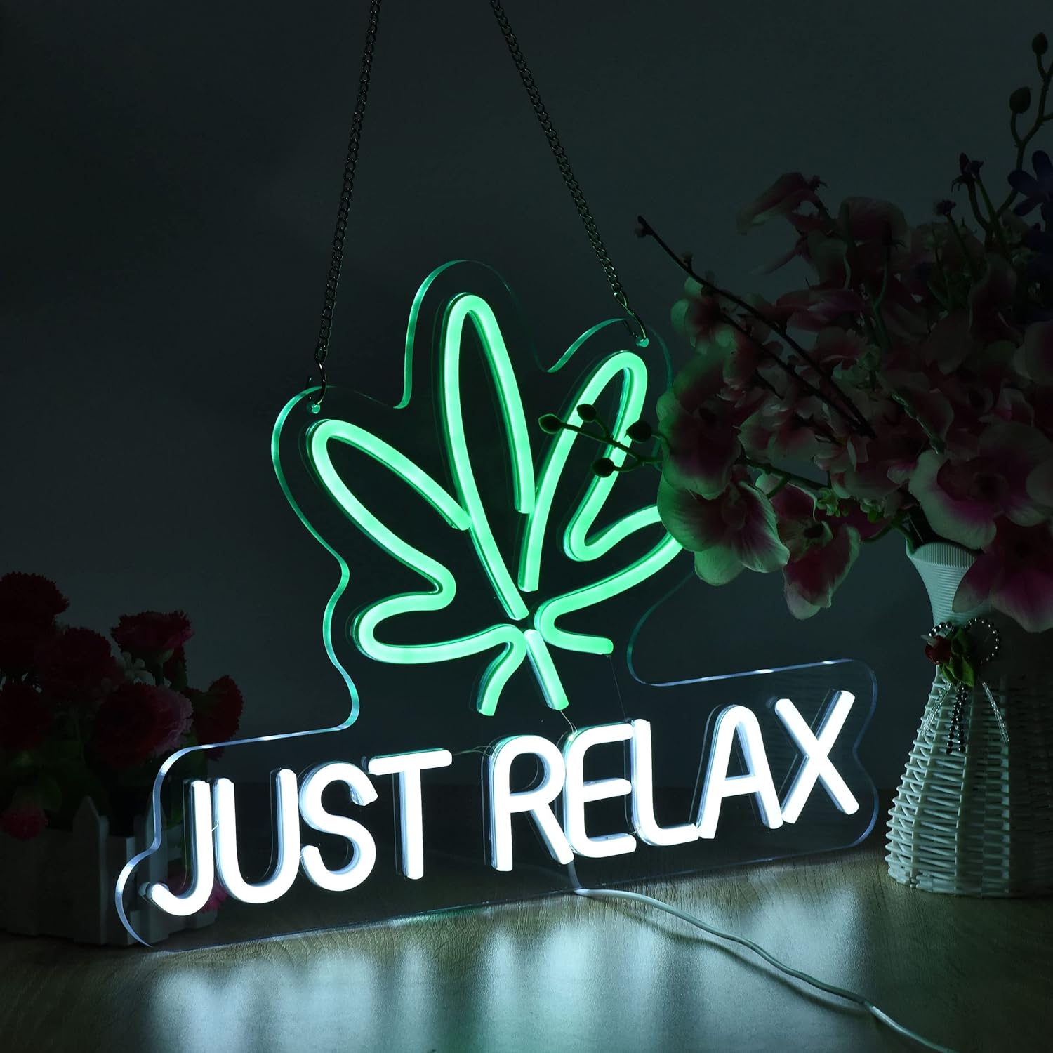 Roouneon Neon Sign Just Relax LED Neon Lights Signs for Wall Decor,Bedroom,Game Room, Party, Bar Decor,Powered by USB with Dimmable Switch