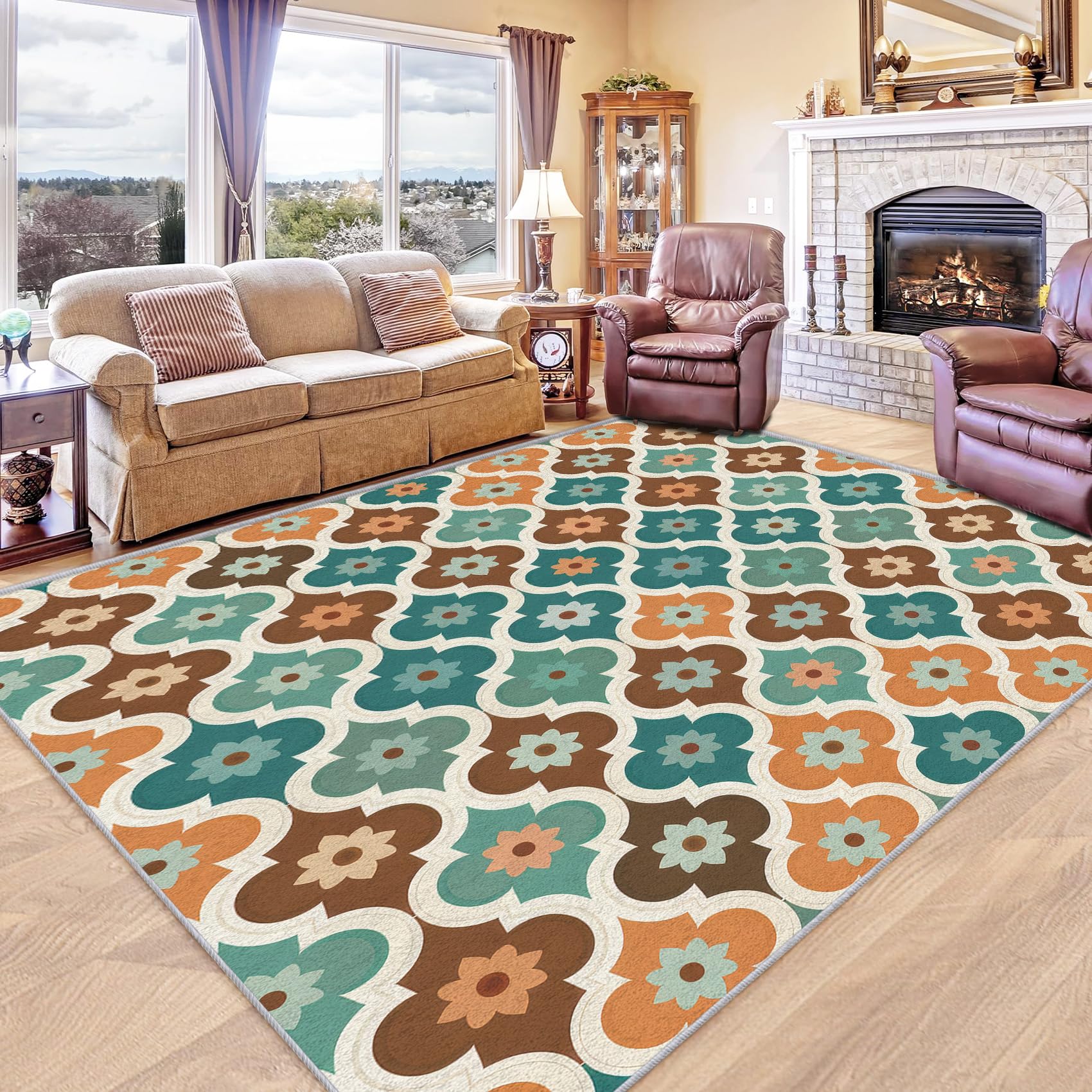 Tapis marocain haut de gamme 180 x 240 cm avec motif floral et géométrique traditionnel