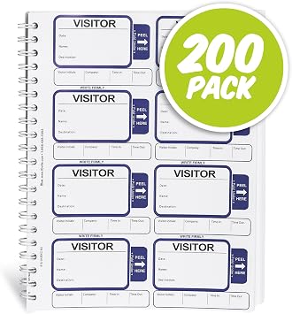Visitor Log Book, Spiral-Bound Self Expiring Visitor Badges, Guest Register Book, Carbon Copy - 200 Badges