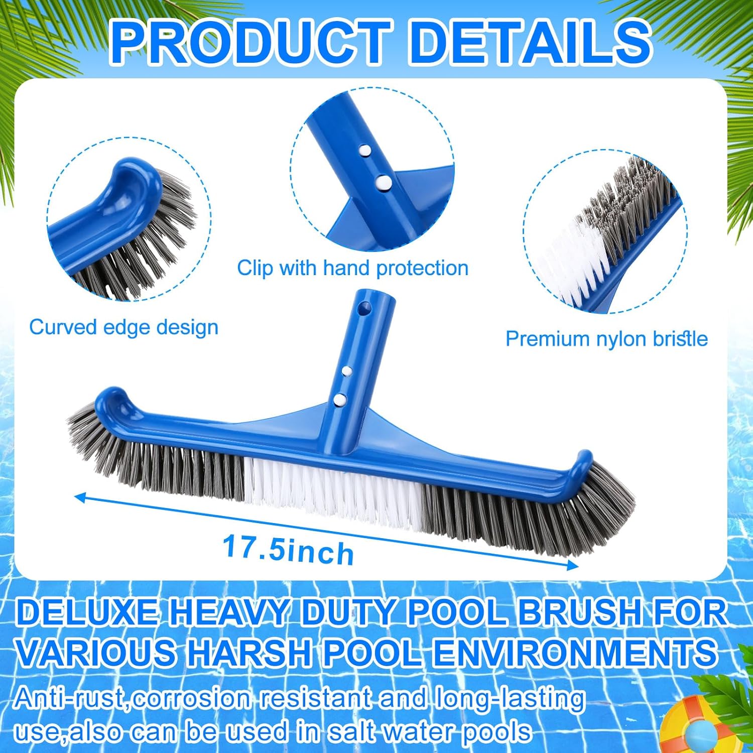 4 Pcs Swimming Pool Cleaning Kit Including Pool Vacuum Head with 1-1/2" x 30 ft Hoses Flexible Head with Pole 17.5 '' Cleaning Brush for Inground Above Ground Swimming Supplies