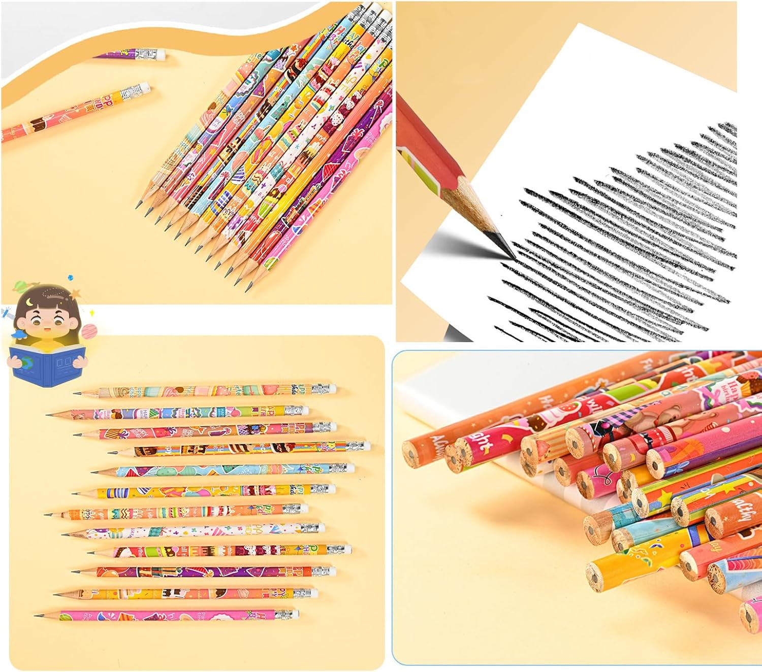 192本 誕生日鉛筆 消しゴム付き 木製鉛筆 バルク 誕生日プレゼント オフィス用品 (誕生日、192)