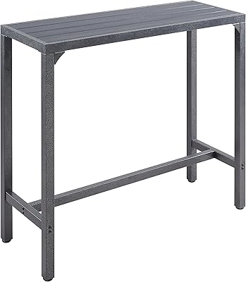 TMEE Outdoor Bar Table Patio High Pub Table 46”L Counter Height Table with Waterproof Top and Sturdy Metal Frame for Hot Tub/Poolside/Garden/Balcony/Hallway/Bistro, Rectangle, Black