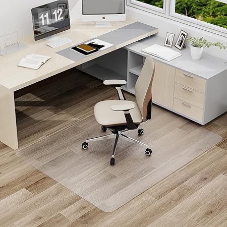 Clear Office Chair Mat, 50"x 60" No Slip Vinyl Desk Chair Mat for Hard Floors, 2mm Thick Heavy-Duty Computer Floor Mat, Waterproof Rolling Chair Floor Protector for Home Office