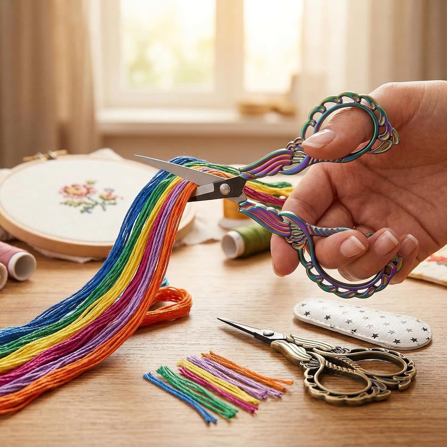2-Pack Embroidery Scissors Kit with Covers - Cute Cut-Out Design Handles, Sharp Tips for Precise Cutting - Ideal for Craft, Sewing, and More