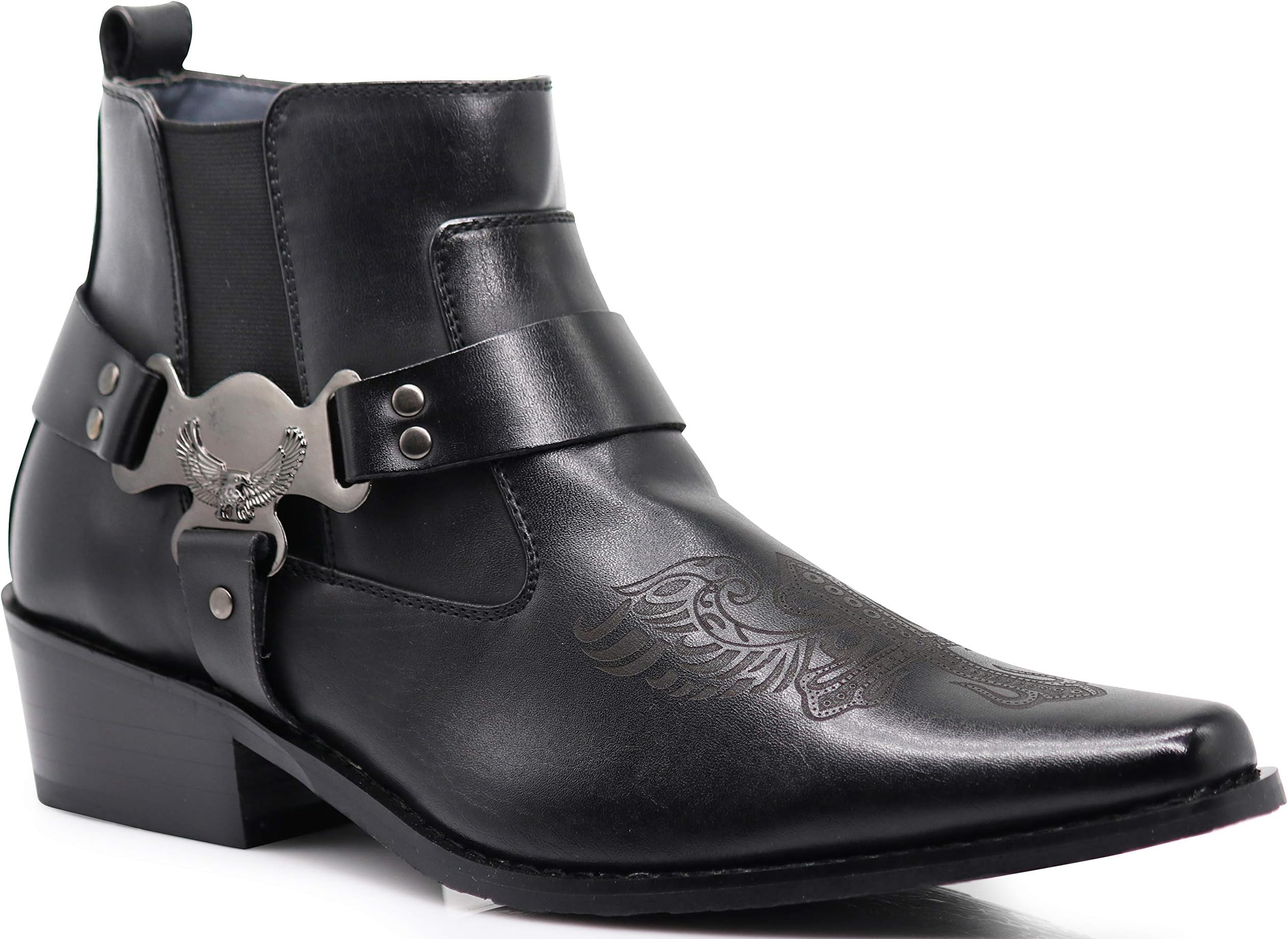 Enzo Romeo WT10 Men's Western Cowboy Motorcycle Ankle Boots black Size: