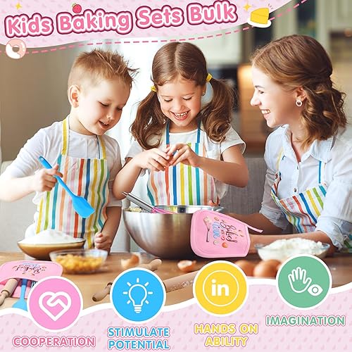 Miniatura 6 de 24 piezas de suministros de hornear para niños para juegos de cocina reales, premios de fiesta, con utensilios de cocina, soportes para ollas,