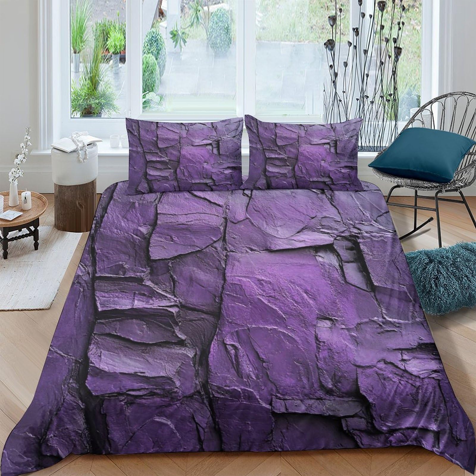 Ctjqhvkz Style-5 3D Printed Purple Stone Texture Fitted Sheet Microfiber Soft Breathable Rock Pattern Mattress Cover For Bedroom Dorm Decor Single（135X200cm）