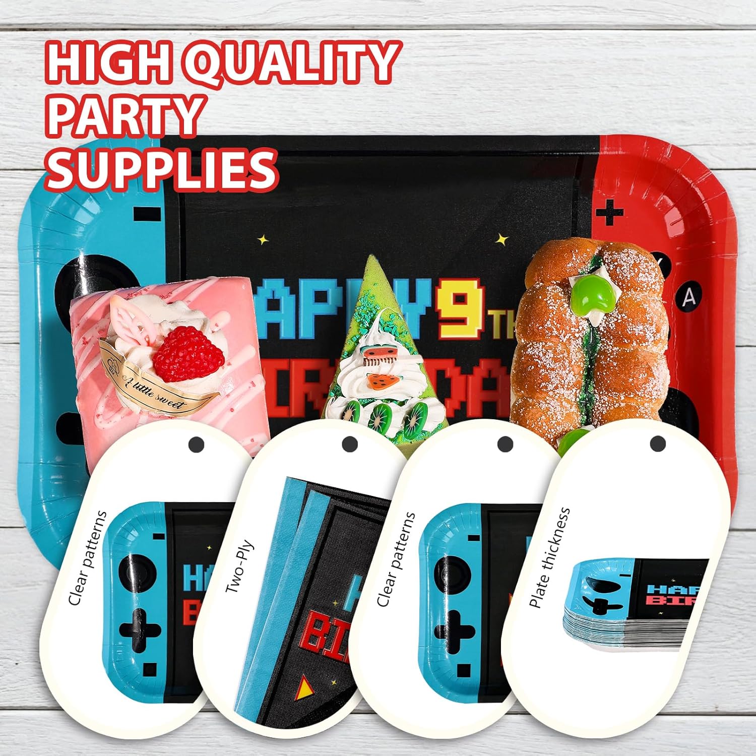 96Pcs Video Game 9th Birthday Decorations Level 9 Birthday Party Plates and Napkins Level Up Disposable Tableware for 9 Years Old Boy Gaming Birthdays Decorations