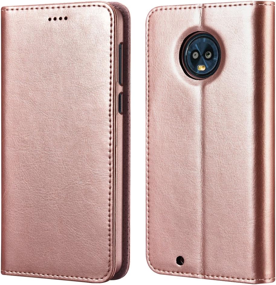 ICARERCASE Moto G6 Case, Vegan Leather Wallet Case/Flip Case Protective Shock Resistant Case Cover with Credit Card Slots for Motorola Moto G6 (Rose Gold)
