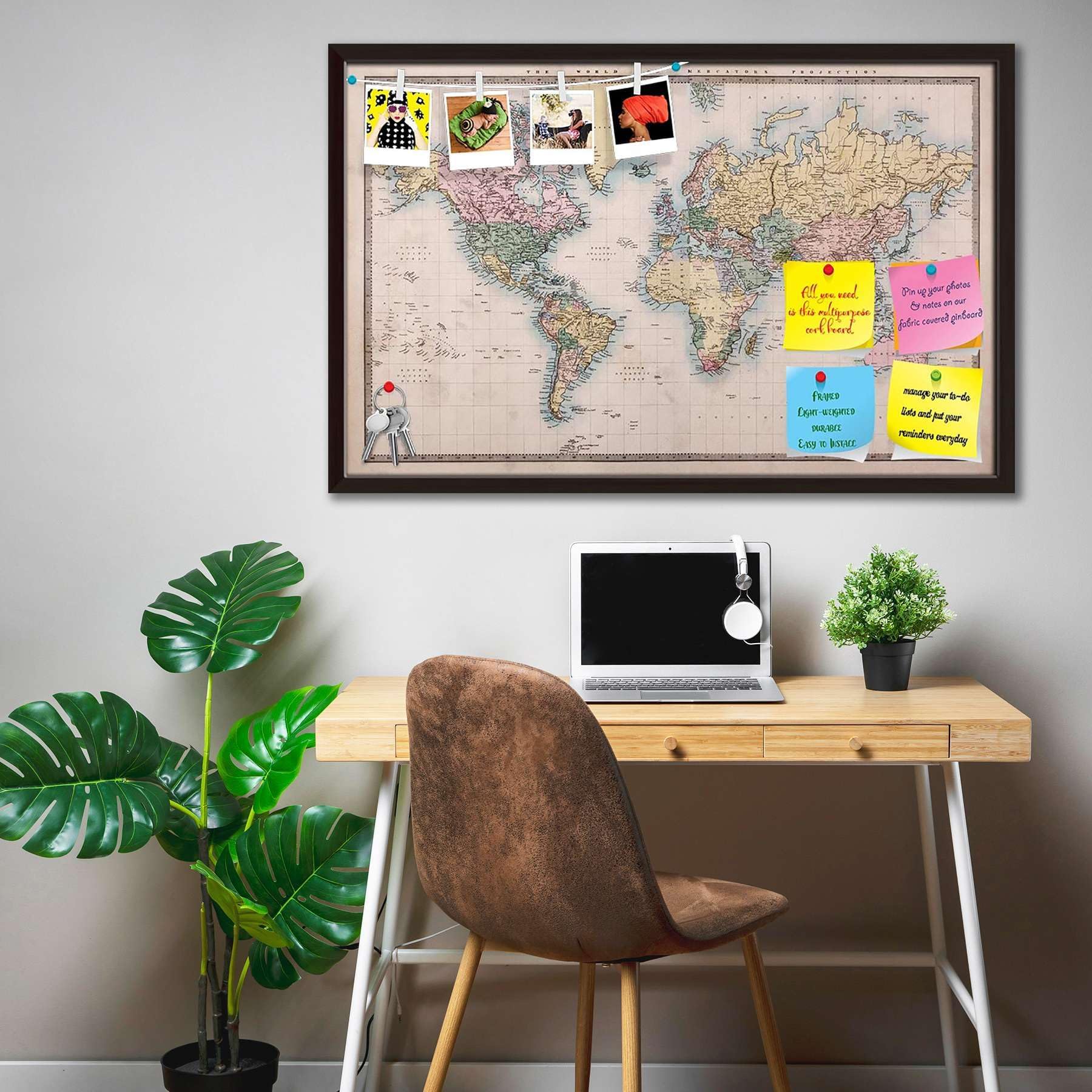 ArtzFolio World Map on Mercators Projection Circa 1860 Bulletin Board Notice Pin Board Vision Soft Board | Dark Brown Frame 18.3inch x 12inch (46.5cms x 30.5cms)