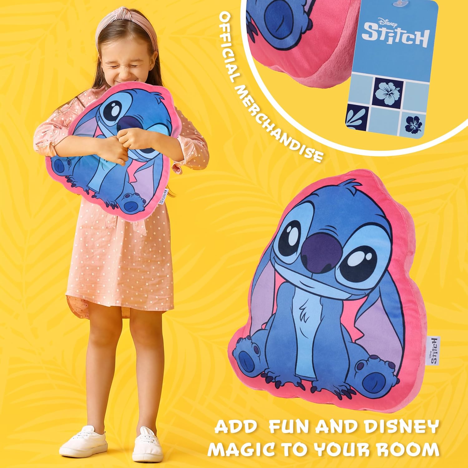 Disney Stitch 3D Plush Cushions for Bed Travel, Cute Cuddle Pillow Stuffed Character Pillow, Bedroom Accessories, Room Decor, Gifts for Kids (Blue/Pink Stitch)