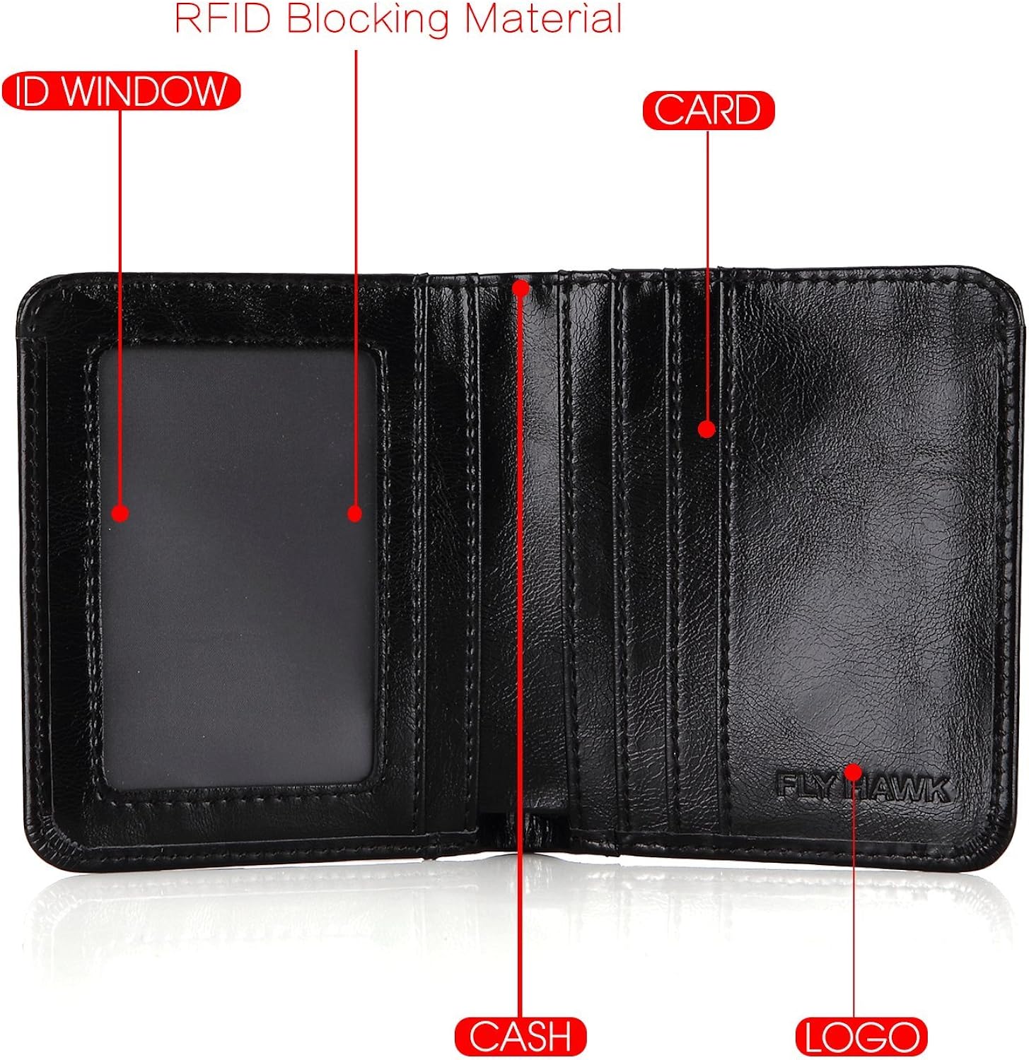 FlyHawk RFID Blocking Genuine Leather Wallets for Men Biford Mini&Slim Size Wallet