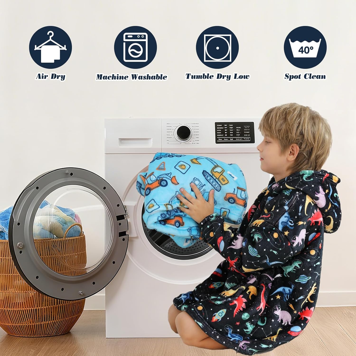 Kids Wearable Blanket, Toddler Sherpa Sweatershirt Hoodie with Front Pocket Comfy Warm Hugs - Image 6