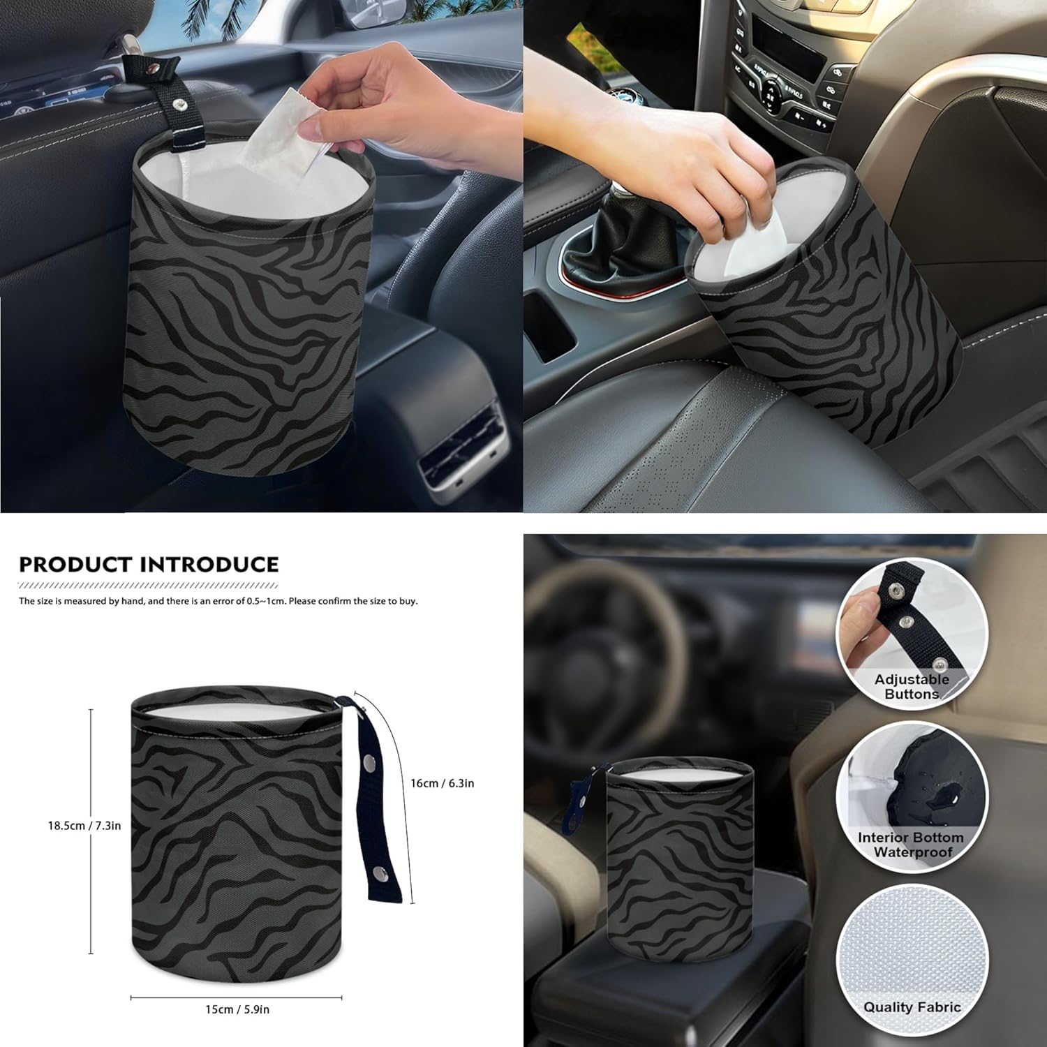 Black Zebra Stripes 14 PCS Car Seat Cover Set with Auto Steering Wheel Cover Seat Belt Strap Cup Holder Trash Bag Gear Shift Knob Covers Set Rear View Mirror Covers Auto Armrest Pad