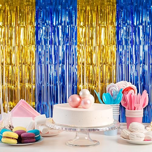 Miniatura 6 de LOLStar 1 paquete de decoración de fiesta de graduación azul y dorado 2023, cortinas de flecos de papel de aluminio de 3.3 x 6.6 pies, telón de