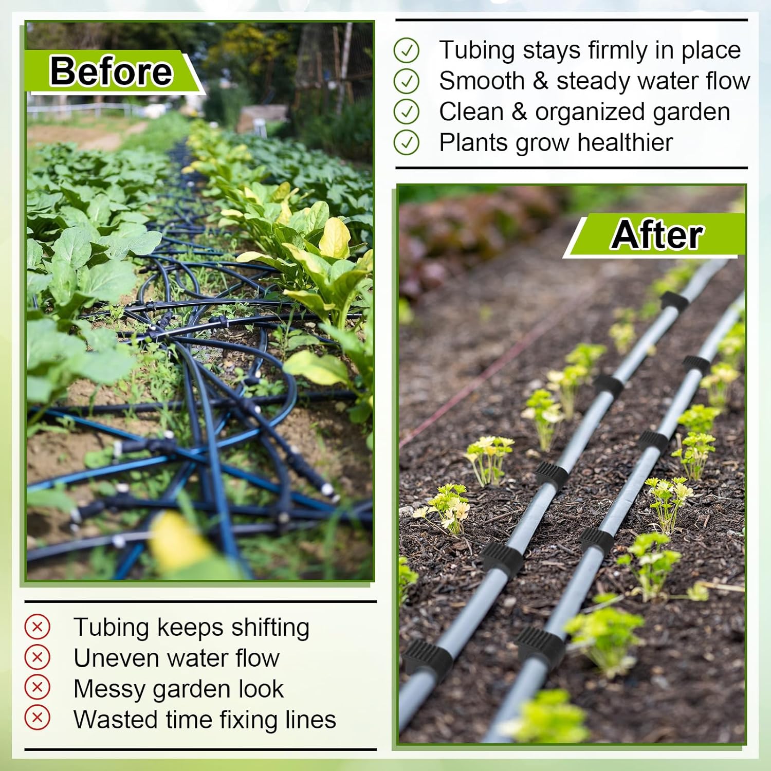 Glooglitter 60 Pcs 1/2-Inch Irrigation Tubing Hold-Down Stakes, 5.5" Drip Tubing Anchor Stakes for Garden Ground Securing Hoses, Sprinkler, Greenhouse and Landscaping