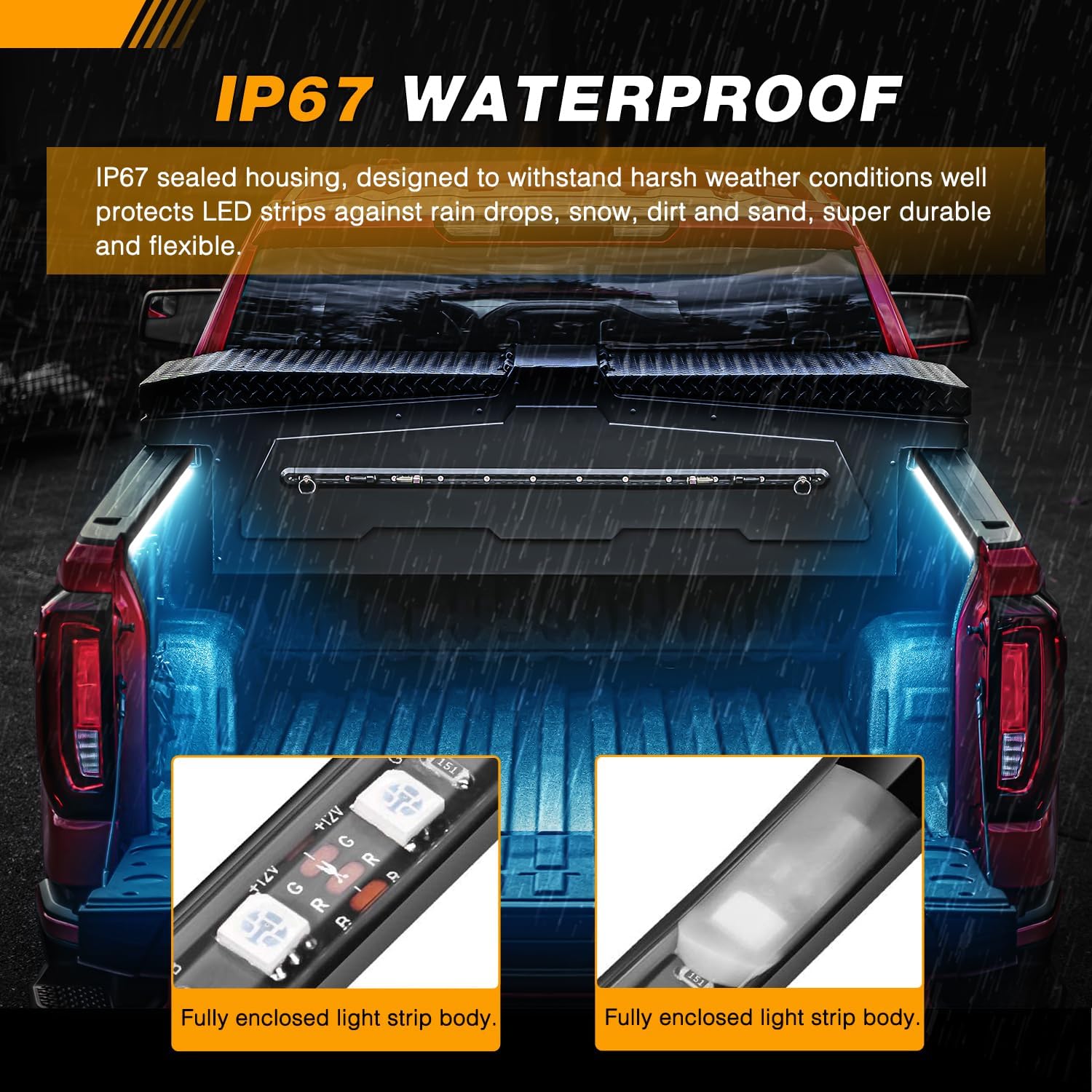 GOOACC RGB Truck Bed Light Strip 2PCS 60" 180 LEDs Neon Accent Lighting with RF Remote On/Off Switch Splitter Extension Cable for 12-Volt Car Cargo Pickup SUV RV Boat