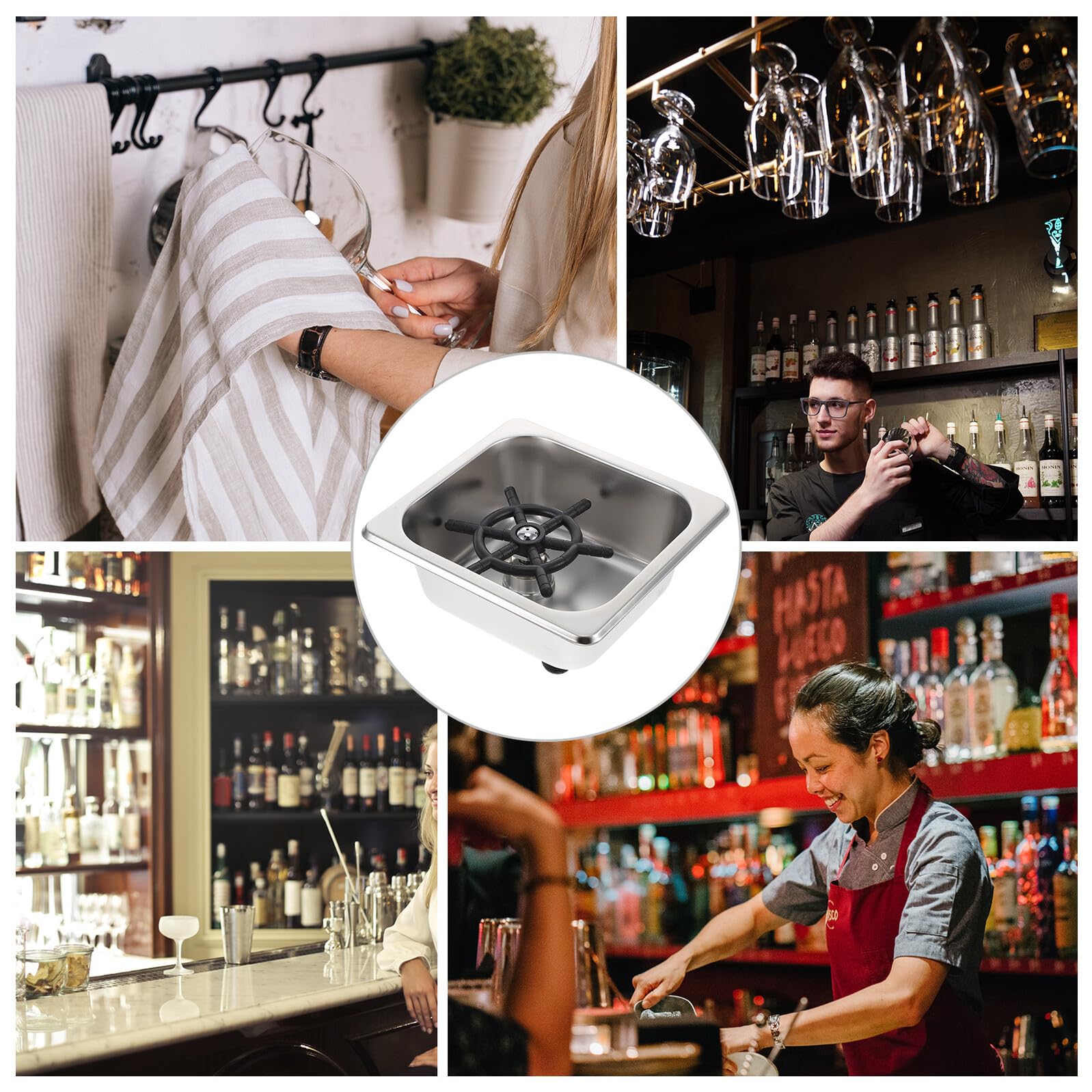 Rondella Bicchieri in Acciaio Inox per Bar e Casa Sciacquatrice Bottiglie e Tazze ad Alta Pressione Lavabicchieri Automatico per Vetro Tazze da Caffè Vino Birra Tè Strumento