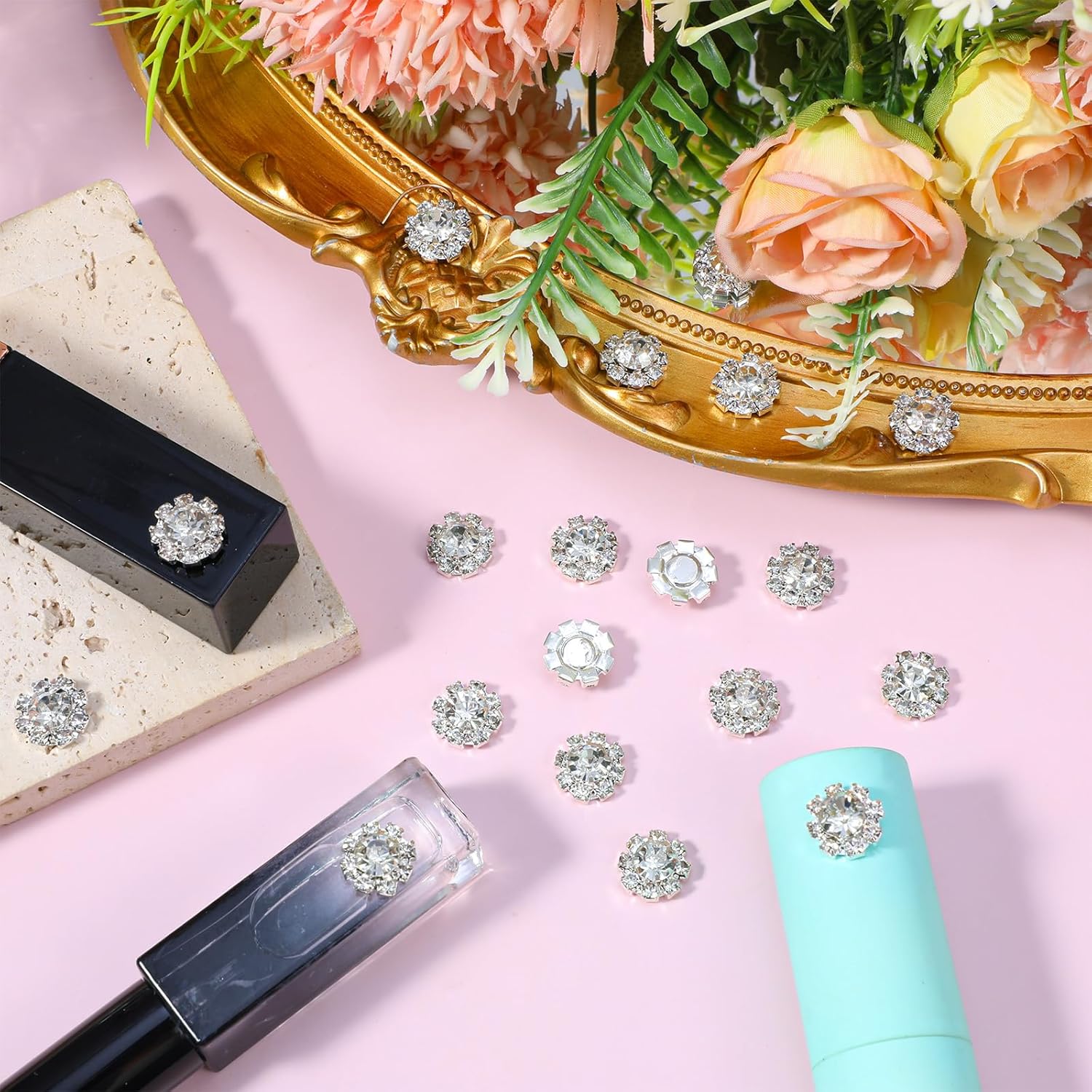 50 Pcs Silver Rhinestone Embellishments, 12mm Bedazzling Flower Flat Back Rhinestone Buttons for DIY Clothing Crafts Jewelry(Silver) - Image 7