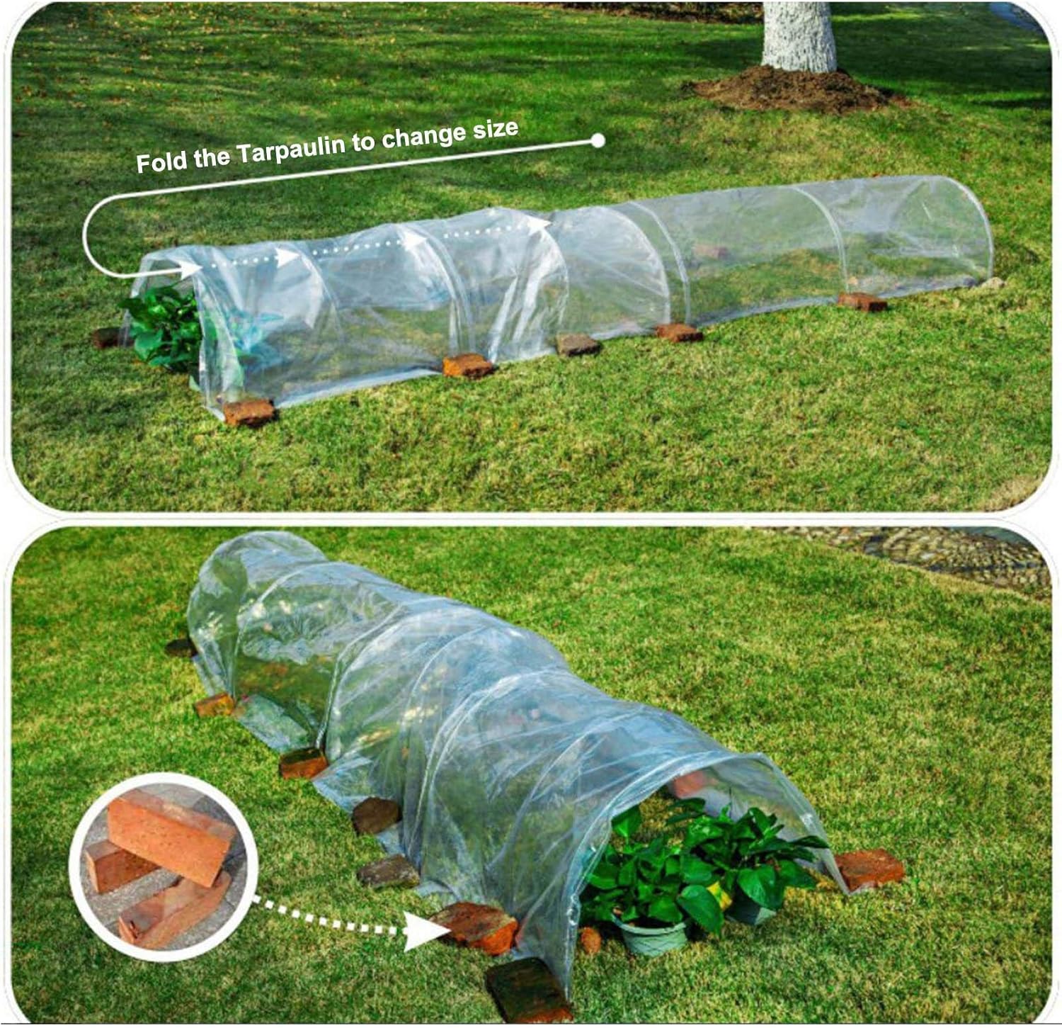 genral Transparent PE Grow Tunnel with Arched Steel Wire | 500x60x40cm Garden Tunnel Greenhouse Plants Grow House Cold-Proof and Keep Warm to Protect Vegetables