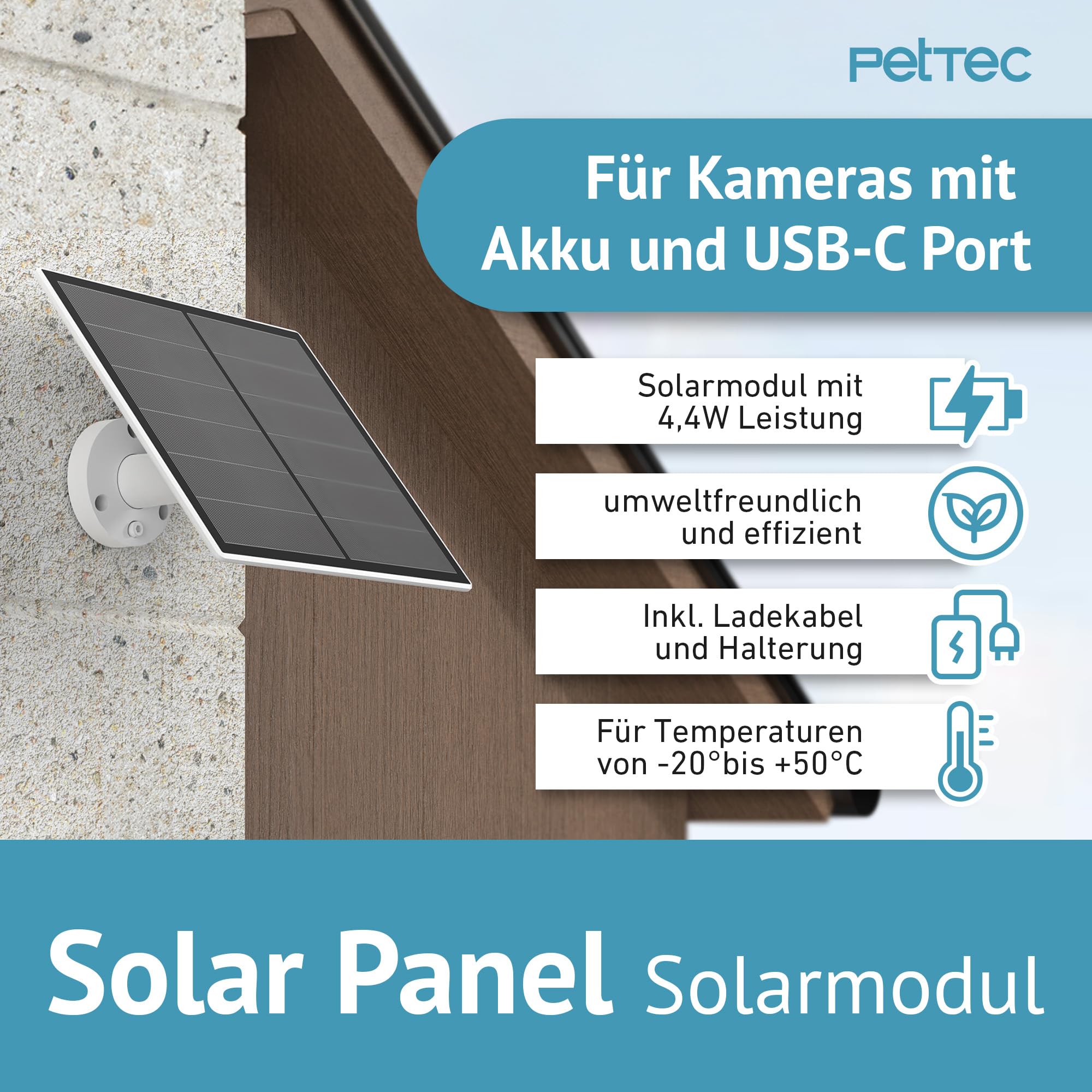 PetTec Solar Panel 4,4W für Überwachungskamera und Pet Cam mit LTE Weiß