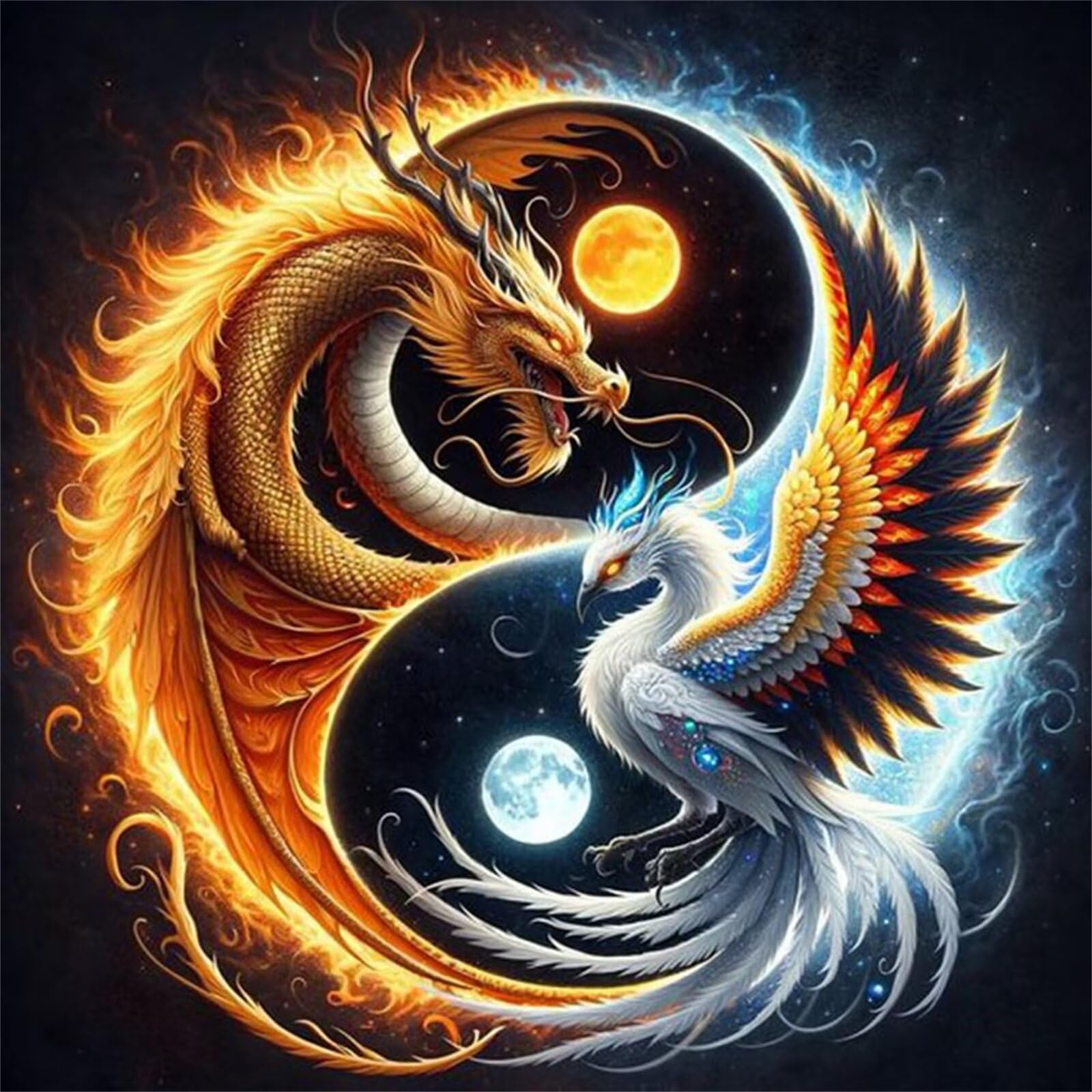 Yin Yang Diamond Art Kits for Adults,DIY 5D Square Full Drill Dragon Phoenix Diamond Painting Kits for Beginner,Gem Art Diamond Dots Embroidery Painting Kit for Home Wall Decor 16x16 inch