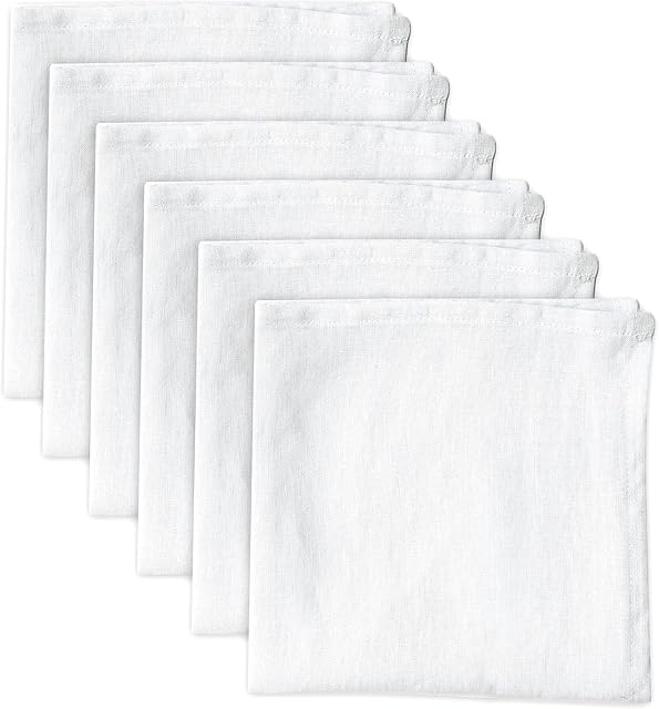 linendo 100% Pure Linen Dinner Cloth Napkins 38 x 38 cm White - Set of 6 Pack European Flax Natural Fabric Washable for Home and Kitchen